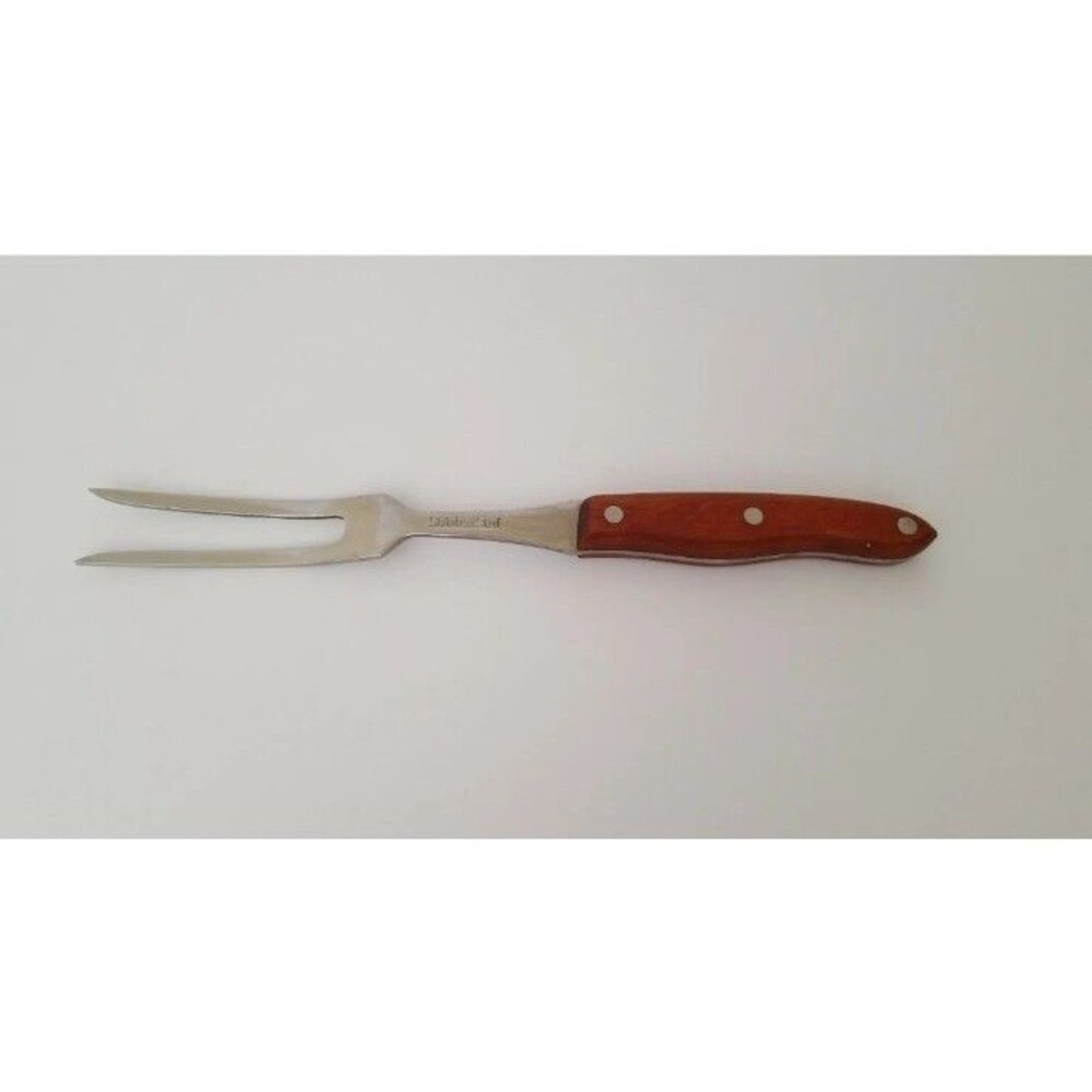 Vintage Interpur Meat Serving Carving Fork Stainless Steel Wood Handle Japan